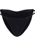 Black ruched tie-side bikini bottom with V cut – retro style swimwear - Tropical destination bikini