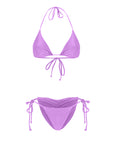 Lilac ruched tie-side bikini bottom with V cut – retro style swimwear - Tropical destination bikini