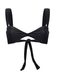Black bikini top with back tie and cut shape – elegant and playful swimwear- European summer