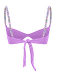 Lilac bikini top with back tie and multicolor beaded shoulder straps – elegant and playful swimwear- European summer