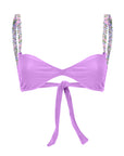 Lilac bikini top with back tie and multicolor beaded shoulder straps – elegant and playful swimwear- European summer