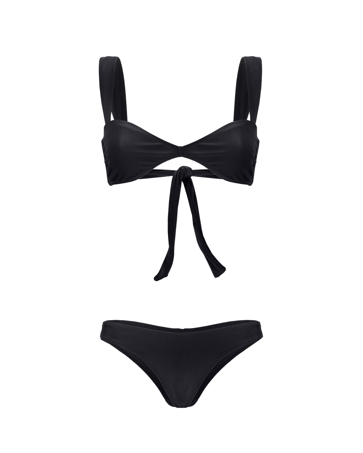 Black bikini top with back tie and cut shape – elegant and playful swimwear- European summer