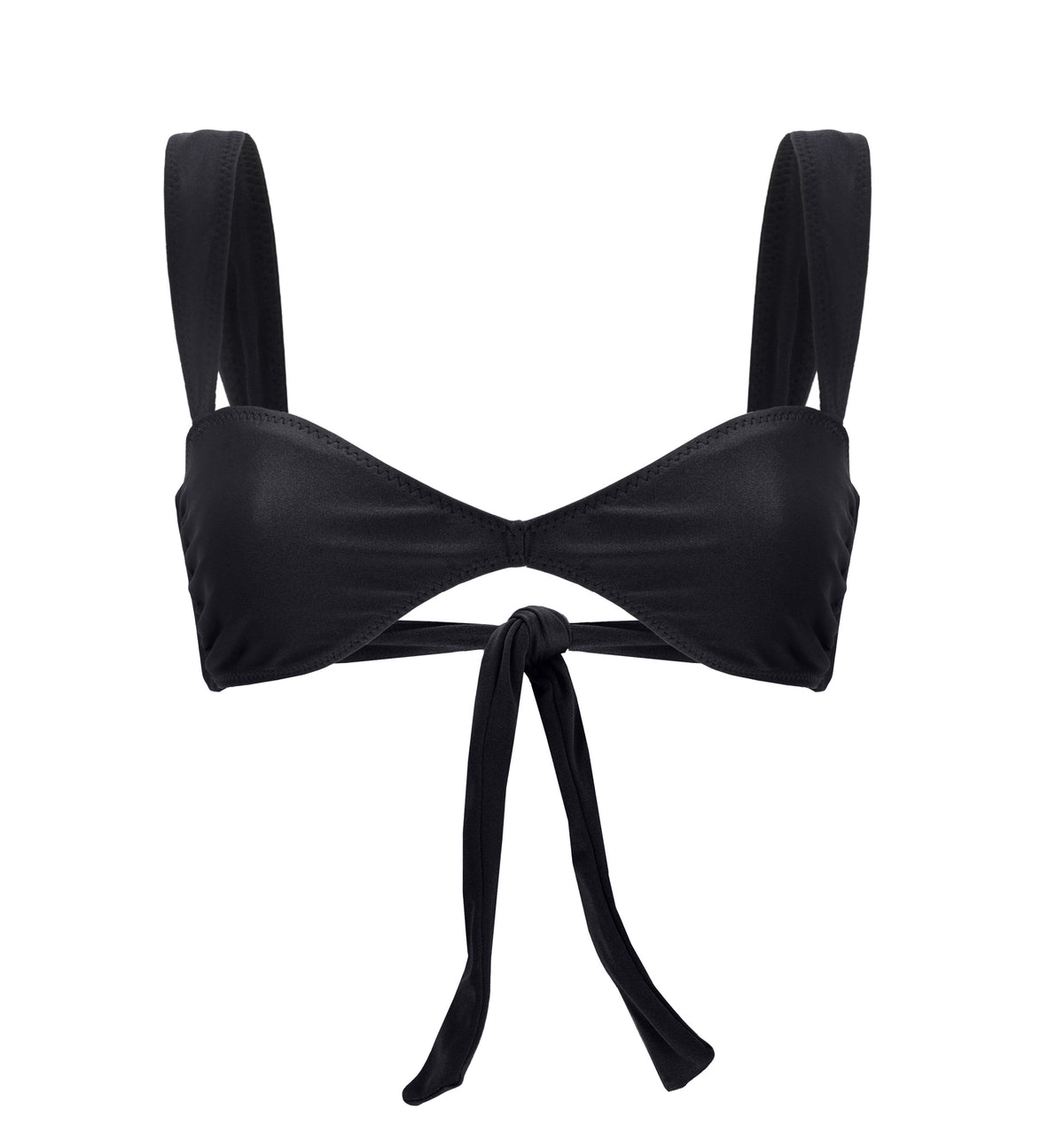 Black bikini top with back tie and cut shape – elegant and playful swimwear- European summer