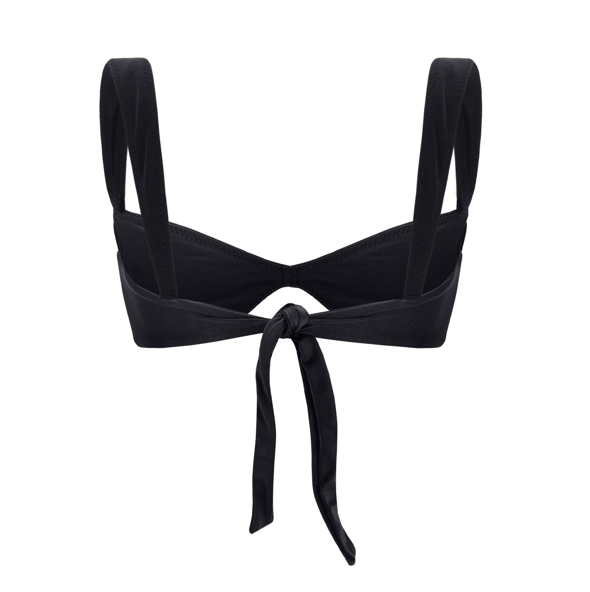 Black bikini top with back tie and cut shape – elegant and playful swimwear- European summer